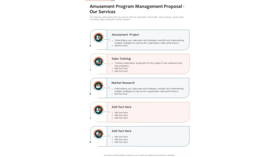Amusement Program Management Proposal Our Services One Pager Sample Example Document