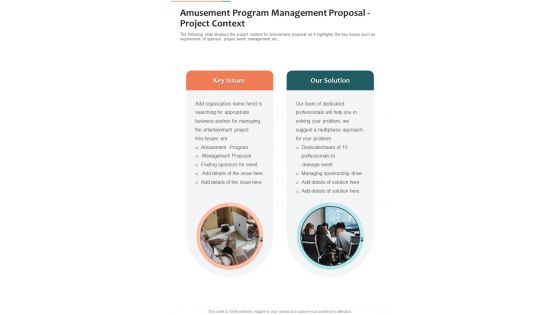 Amusement Program Management Proposal Project Context One Pager Sample Example Document