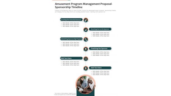 Amusement Program Management Proposal Sponsorship Timeline One Pager Sample Example Document