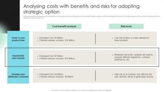 Analysing Costs With Benefits And Risks Detailed Strategic Analysis For Better Organizational Strategy SS V