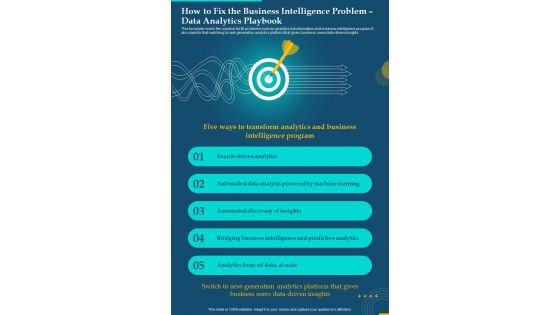 Analytics Playbook How To Fix The Business Intelligence Problem One Pager Sample Example Document