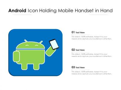 Android icon holding mobile handset in hand