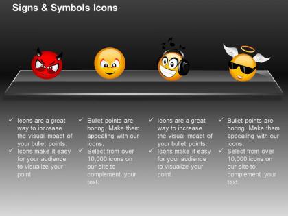 Angry happiness sad angel faces ppt icons graphics