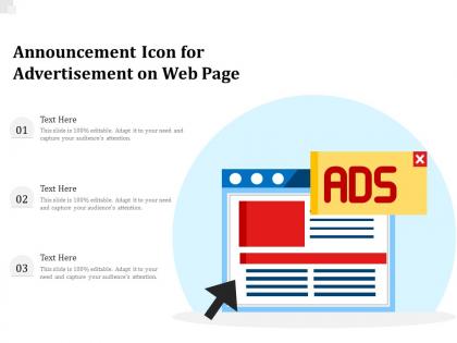Announcement icon for advertisement on web page