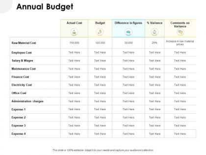 Annual budget raw material ppt powerpoint presentation portfolio