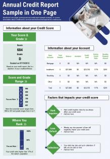 Annual credit report sample in one page presentation report infographic ppt pdf document