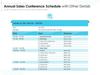 Annual sales conference schedule with other details