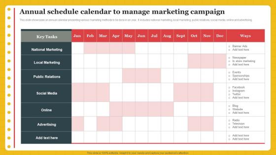Annual Schedule Calendar To Manage Marketing Campaign