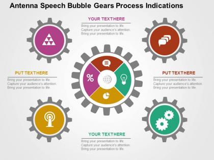 Antenna speech bubble gears process indications flat powerpoint design