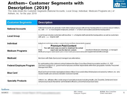 Anthem customer segments with description 2019