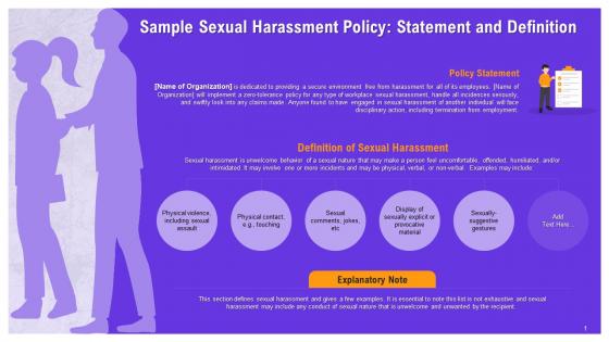 Anti Sexual Harassment Policy Statement And Definition Training Ppt