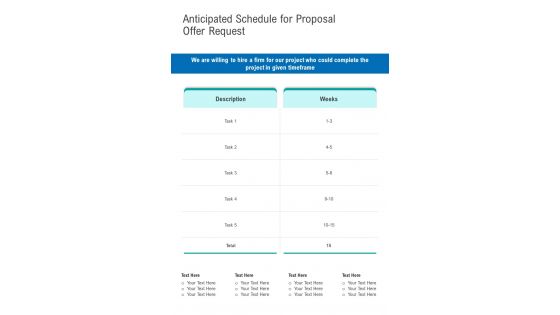 Anticipated Schedule For Proposal Offer Request One Pager Sample Example Document