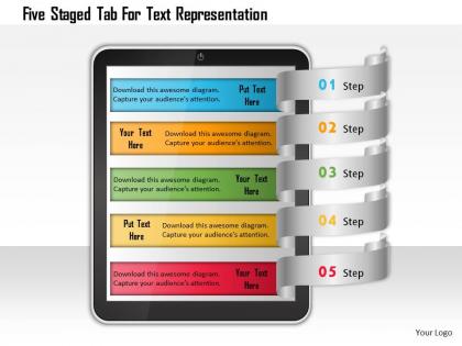Ao five staged tab for text representation powerpoint templets