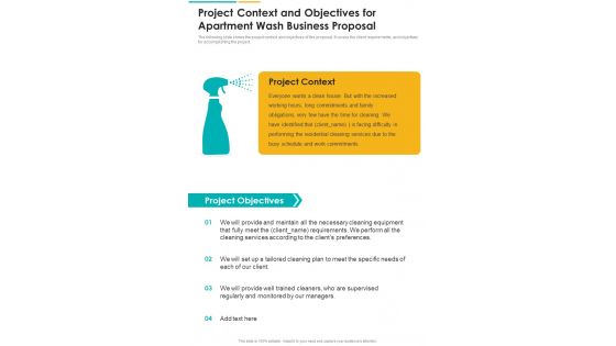Apartment Wash Business For Project Context And Objectives One Pager Sample Example Document