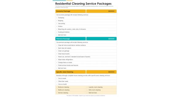 Apartment Wash Business Residential Cleaning Service Packages One Pager Sample Example Document