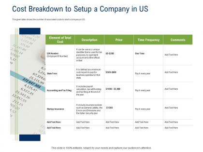 Api ecosystem cost breakdown to setup a company in us ppt powerpoint presentation ideas slides
