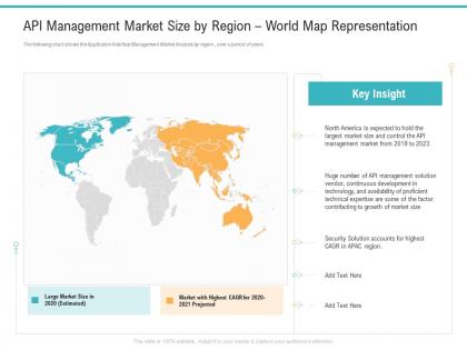 Api management market size by region world map representation api management market ppt show
