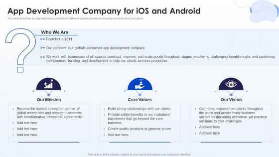 App Development Company For IOS And Android Mobile Development Ppt Formats