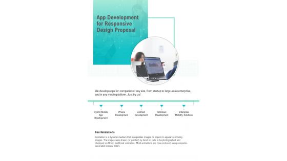 App Development For Responsive Design Proposal One Pager Sample Example Document