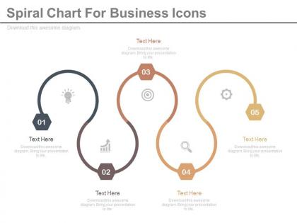 App five staged spiral chart for business icons flat powerpoint design