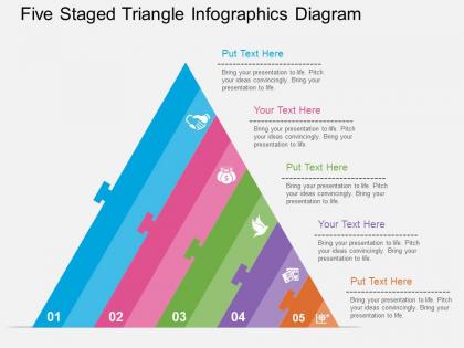 App five staged triangle infographics diagram flat powerpoint design