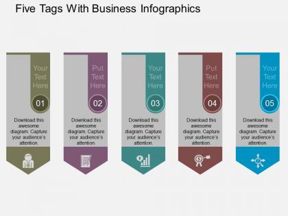 App five tags with business infographics flat powerpoint design