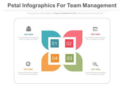 App four staged petal infographics for team management flat powerpoint design