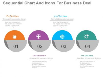 App four staged sequential chart and icons for business deal flat powerpoint design