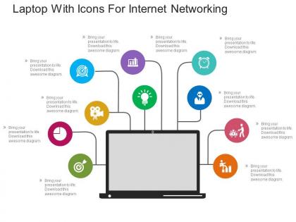 App laptop with icons for internet networking flat powerpoint design