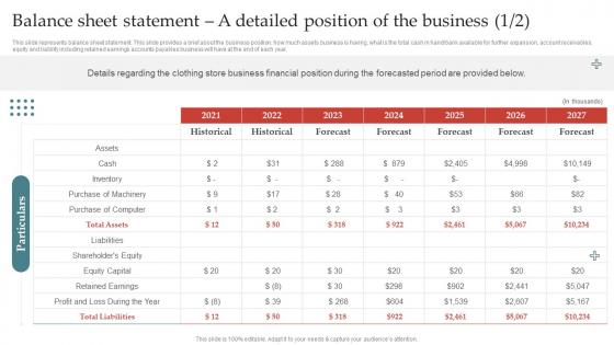 Apparel Business Plan Balance Sheet Statement A Detailed Position Of The Business BP SS