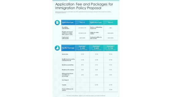 Application Fee And Packages For Immigration Policy One Pager Sample Example Document