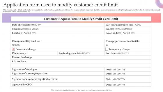 Application Form Used To Modify Customer Credit Limit