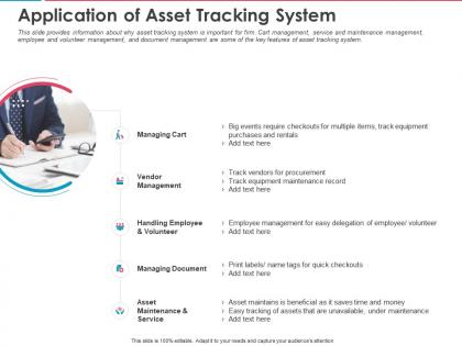 Application of asset tracking system ppt powerpoint presentation file objects