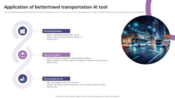 Application Of Bettertravel Transportation AI Tool List Of AI Tools To Accelerate Business AI SS V