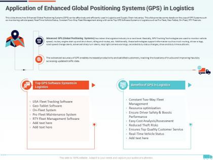 Application of enhanced global positioning creation of valuable propositions by a logistic company