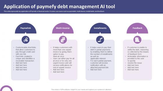 Application Of Paymefy Debt Management AI Tool List Of AI Tools To Accelerate Business AI SS V
