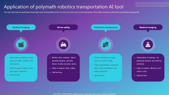 Application Of Polymath Robotics Transportation AI Tool Best AI Solutions Used By Industries AI SS V
