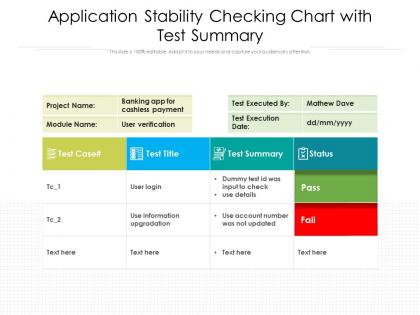 Application stability checking chart with test summary
