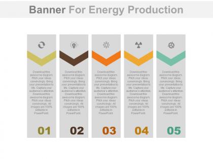 Apt five staged banners for energy production flat powerpoint design