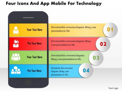 Aq four icons and app mobile for technology powerpoint templets