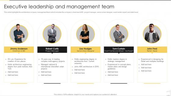Architecture And Construction Services Firm Executive Leadership And Management Team