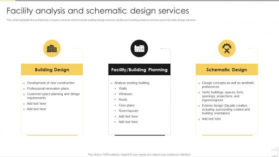 Architecture And Construction Services Firm Facility Analysis And Schematic Design Services