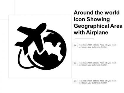 Around the world icon showing geographical area with airplane