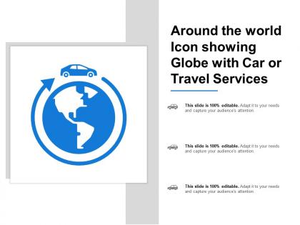 Around the world icon showing globe with car or travel services