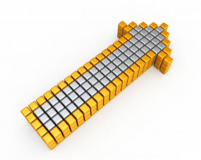 Arrow build with silver and yellow cubes stock photo