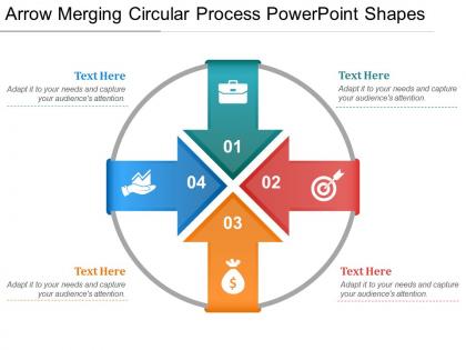 Arrow merging circular process powerpoint shapes