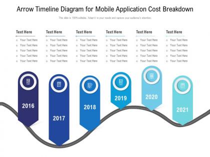 Arrow timeline diagram for mobile application cost breakdown infographic template