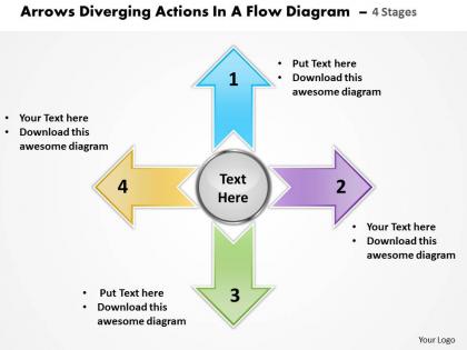 Arrows diverging actions flow diagram 4 stages processs and powerpoint templates