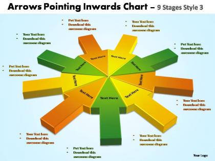 Arrows pointing inwards chart 9 stages style 3 powerpoint templates