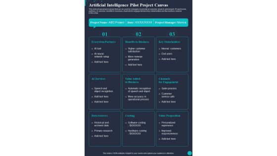 Artificial Intelligence Pilot Project Canvas One Pager Sample Example Document